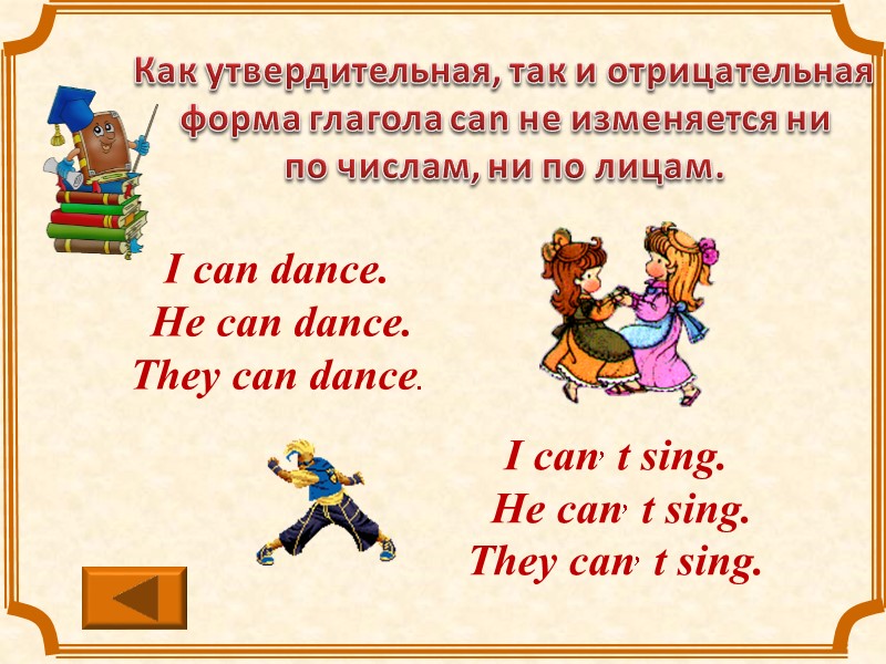 Как утвердительная, так и отрицательная  форма глагола can не изменяется ни  по